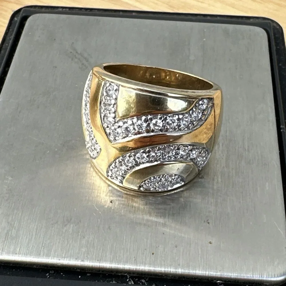 SETA 925 Gold Plated Silver Ring w/ Diamond Accents – Size 8 – 11.9g Unisex